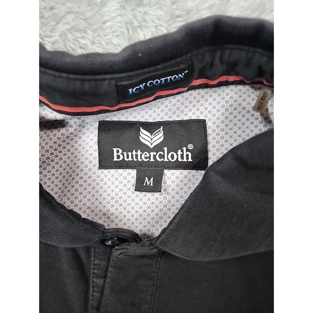 Butter Cloth Icy Cotton Polo Shirt Mens‎ Medium Black  Button Up Golf Preppy - Picture 2 of 11